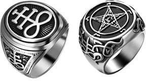 Flongo Satanische Ring Siegelring Herren: 2 Stück Edelstahl Baphomet Pentagramm Ziegenkopf Leviathan Kreuz Fingerring Band Luzifer Satan Teufelssymbol Vintage Gothic Schmuck für Männer Größe 54