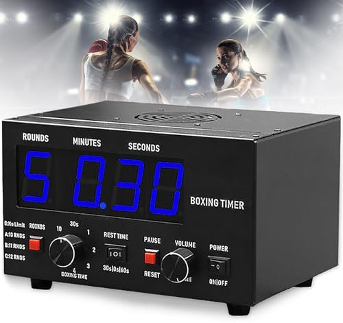 Temporizador de intervalos de Boxeo clásico, Temporizador Profesional de Gimnasio con Pantalla LED, Sonido Ajustable y cronómetro para Entrenamiento de Boxeo, repeticiones de Ciclo, Temporizador de