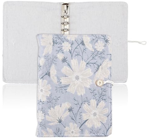 SUPERFINDINGS Classeur A5 à 6 anneaux Couverture Rechargeable Feuilles Mobiles Agenda Personnel avec Bouton Classeur Floral Bleu pour Agenda A5 inserts de Recharge (Sans Recharge)