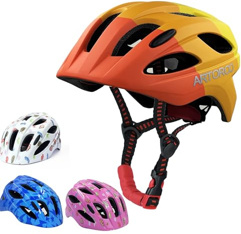 ARTOROO Kids Bike Helmets for Boys and Girls Ages 5-8/10-12, Sizes Adjustable Child Bicycle Helmets Ages 8-12/8-14, Helmets for Toddler (Orange)