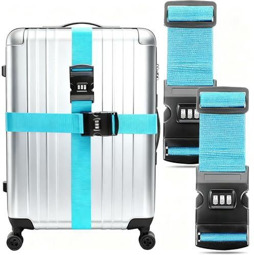 WUBAYI 2 cinghie regolabili per valigie da viaggio con serratura a combinazione di sicurezza, cintura di sicurezza durevole per viaggi d'affari, vacanze e traslochi, si adatta alla maggior parte delle