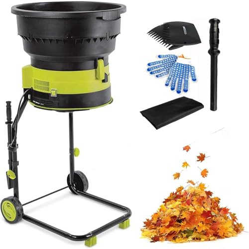 XueFulxion Trituratore Elettrico per Foglie,Biotrituratore da Giardino Senza Lame 15 Amp per Rapporto Riduzione 17:1,Pacciamatura Fino a 55 Galloni al Minuto,per Pulizia Cortile 10mxpowercord