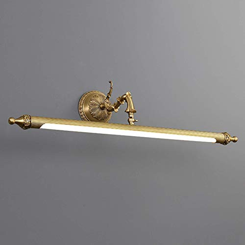 KHUKHU Badezimmer-Überspiegelleuchten Aus Messing, LED-Bilderleuchte, Vintage-Spiegel-Frontleuchte Mit Drehbarem Lampenkopf, 3 Farbtemperaturen, IP44 Retro-Spiegelschrankleuchten(71cm/12w)