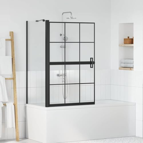 Ordellia Paraguas de ducha de baño negro y transparente de cristal templado, mampara plegable de 80 x 68 x 128 cm, resistente al agua, para bañera, renovación de baño