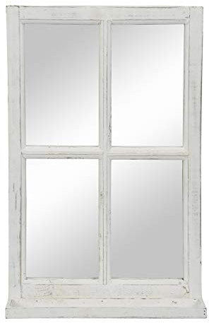 Posiwio - Cornice Decorativa per finestre, con ripiano e Specchio, Stile Rustico, in Legno Bianco, Stile Shabby, ca. 40 x 14 x 62 cm