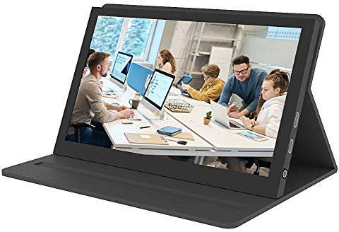 Display portatile con monitor capacitivo da 7 pollici IPS Touch Screen per Raspberry Pi 4, 1024 x 600, con luminosità regolabile, custodia in pelle, per Raspberry Pi 4B/3B+/ Laptop/dispositivi Windows