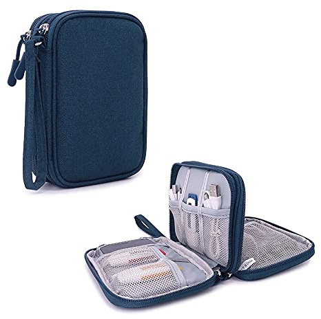 Hosoncovy Dubbelskikt 6,5 cm hårddisk fodral bärväska resväska hårddisk förvaringsväska USB flash-enhet organiseringsfodral för två 2,5 tum WD Western My Passport Seagate Samsung (blå)