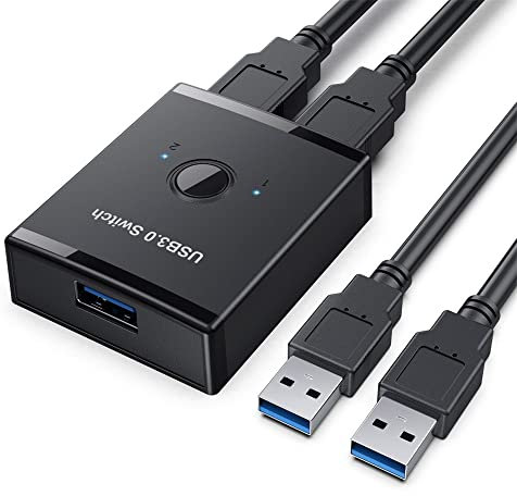 NFHK KVM Commutateur 2 vers 1 PC USB 3.0 Bidirectionnel ou 1 à 2 Hub pour clavier, souris, scanner, imprimante