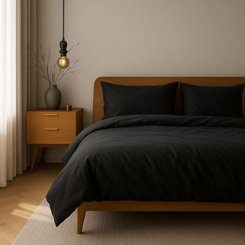 VEL VET HOME Bettwäsche 135x200 Baumwolle Bettbezug 135x200 cm mit Kissenbezug 80x80 cm Hohe Qualität Bettwäsche-Set mit Reißverschluss 100% Baumwolle Made in EU Schwarz 135 x 200