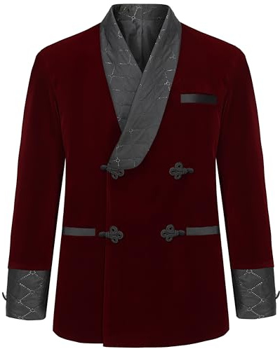 Apornipal Men's Short Velvet Smoking Jacket Double Breasted Smoking Robe Wedding Party Blazer Coat (Wine Red,38R)