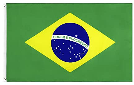 ANJOR Bandera de Brasil de 3 x 5 pies, banderas brasileñas con ojales de latón de 3 x 5 pies