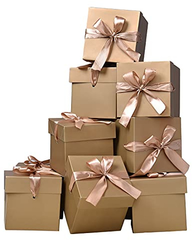 12 Stück Quadratische Schachteln mit Deckeln, Gold, 15 cm | Kleine Geschenkboxen, Für Geburtstage, Halloween, Thanksgiving Day, Weihnachten, Neujahr, Vatertag