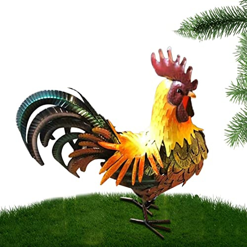 HAMAGI Arte del Cortile del Gallo in Metallo,Statue da Giardino Gallo per Esterno - Sculture e Statue di Galli Colorati - Statua di Gallina in Metallo con Pollo per Arredamento da Cortile