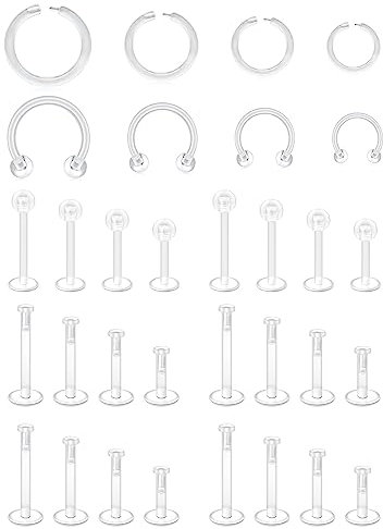 Anicina Klare Nasenringe Studs for Work Clear Piercing Retainer Hufeisen Kunststoff Septum Retainer Clear Flexible Belly Button Nose Septum Lip Eyebrow Tongue Nipple Rings Bioflex Industrial Barbell,