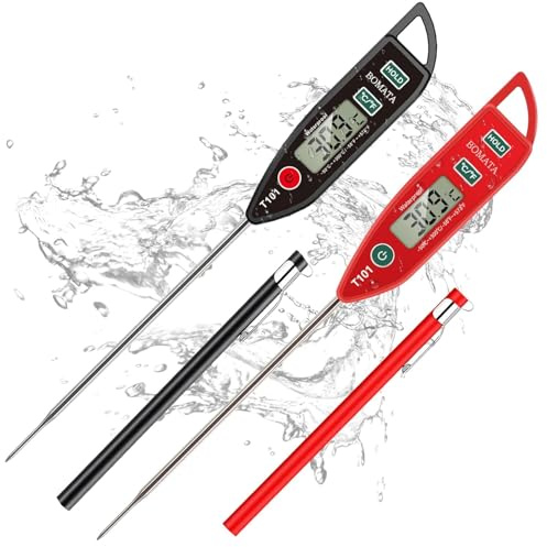 BOMATA Wasserdichtes IPX7 Thermometer, für Flüssigkeiten,Kerzen und Kochen | Sofort ablesbares Lebensmittelthermometer mit langer Sonde,geeignet für Kochen,Fleisch,Grillen!T101 2Stück (Schwarz&Rot)
