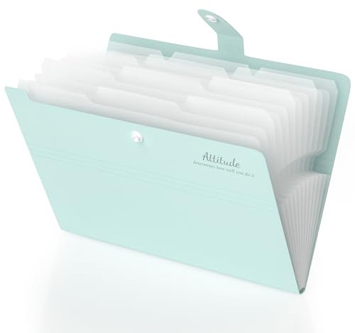 Dokumentenmappe A4, Fächermappe A4,12 Taschen Mappe Mit Etiketten, Mappen Ordnungsmappe Ordnersystem a4 Fächermappe Erweiterbar Ordner Mit Druckknopf Für Zuhause, Büro, Schule (Hellgrün)