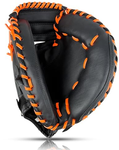 Gracfulcub Baseball Catcher Glove,Softball Catcher's Mitt for Kid Youth Aldult Baseball Training,Comfortable Durable,Left Hand Glove (Black Orange, 33 Inch)
