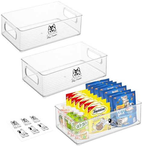 Ctomche Cat Food Storage for Pouches, 3 Pack Cat Dog Treat Containers with Sticker