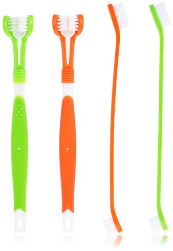 4 Pcs Dog Tooth Brushing Kit Dog Toothbrush Triple Head Dog Toothbrushes Double Head Toothbrush Finger Toothbrushes Multi-Angle Dental Cleaning Brushes Cleaning Brushes for Dog Cat Oral Dental Health