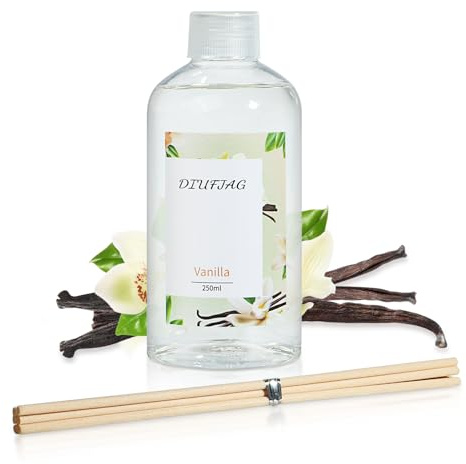 DIUFJAG 250ml - Vaniglia，Diffusore Profumo per Ambienti,con 6 Bastoncini Profumati,Reed Diffuser Refill per Casa,Ufficio,Bagno