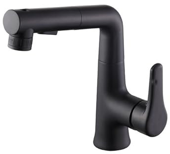 Wasserhahn Bad Schwarz mit Brause 360° Drehbarer Lift Typ Bad Armatur Waschbecken Ausziehbar Heiß und Kalt,Schwarz