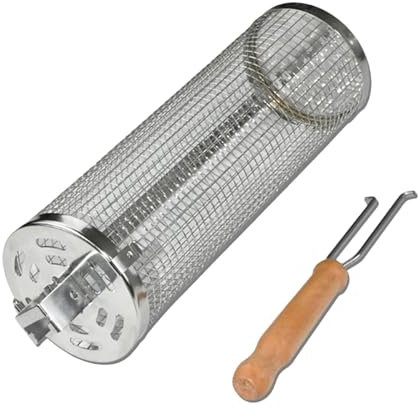 Cage de barbecue en acier inoxydable – Panier de barbecue, outil de gril | Tube de gril rotatif en maille, cage de barbecue cylindrique, parfaite pour rôtir des légumes, des crevettes et des grillades