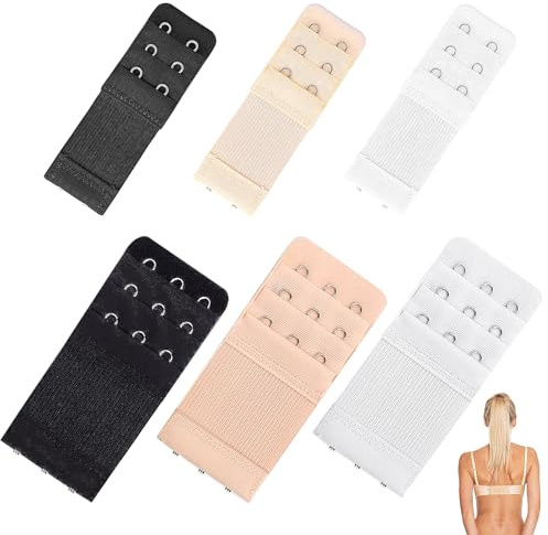 SSHUIKKAI 6 Stücke BH Verlängerung 3 Haken, BH - Verlängerung, BH-Verlängerer, BH Verschluss Verlängerung, BH-Verlängerung, Für Frauen Damen(Weiß, Schwarz, Hautfarbe)