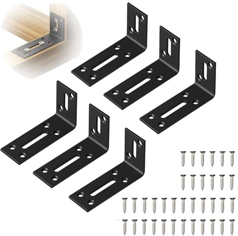 6 Stk Winkel Langloch Schwarz Metallwinkel,Verstellbare Befestigungswinkel mit Langloch
