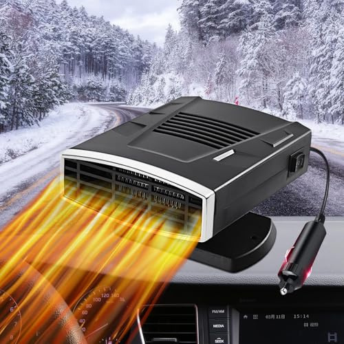 KQLHLHDYZ Autoheizung, 12V 200W Schnellheizung Autoheizung, Autoheizung mit Zigarettenanzünder-Stecker, 2-in-1 Heizung&Kühlung Tragbare Auto-Enteiser Windschutzscheibe mit 360° drehbarer Basis