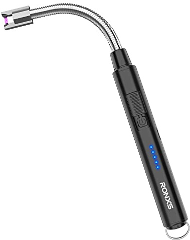 RONXS Electric Lighter, Candle Lighters USB Rechargeable Arc Lighter with Hanging Hook, LED Battery Display Long Lighters for Candle Grill BBQ Home Outdoor