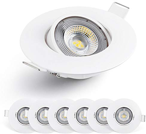 EMOS LED Einbaustrahler 230V, 5W / 450lm, 50° Schwenkbar, Kaltweiß 6500K (Tageslichtweiß) | Spot Flach 68mm Lochmaß | Set Mit 6 Stück 230V, Rund (Weiß)