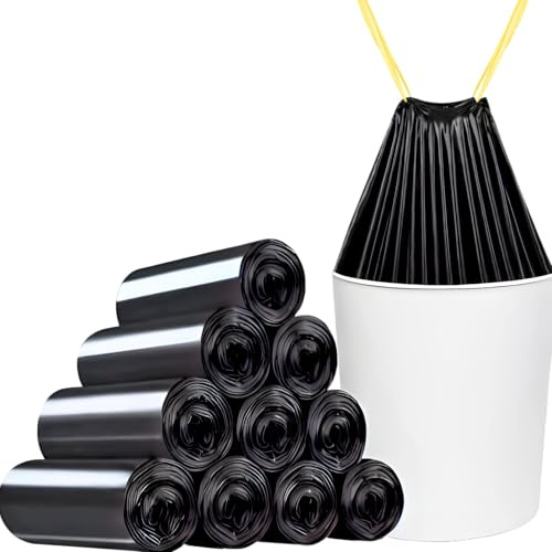 Toneco Müllbeutel 60L - MIT ZUGBAND - EXTRA BREIT & EXTRA STARK - 200 Beutel - reißfest & dicht - stabile Müllsäcke 60L - Fixierband Mülltüten -100% recycelt - für den Hausmüll - 8 Rollen à25 (200)