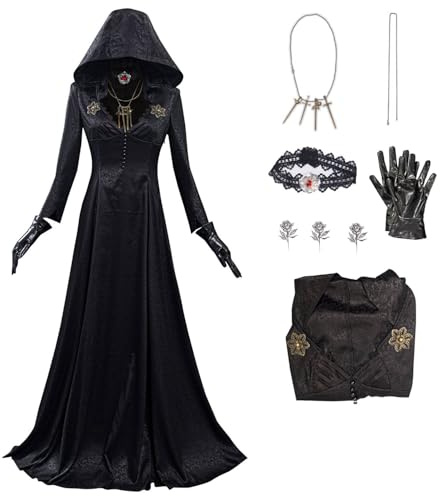 brehiay Lady Village Costume Gothic Cosplay Dress Black Hooded Dress Halloween Vampire Cosplay