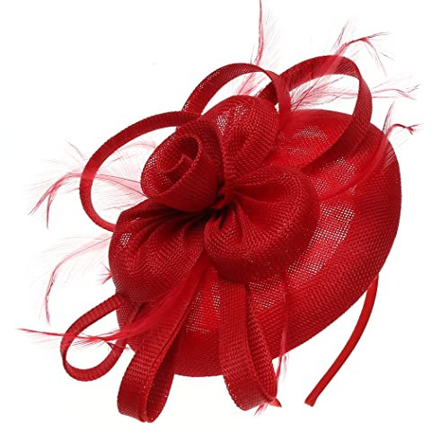FAIRY COUPLE Fascinator-Hüte für Damen und Mädchen, 50er-Jahre-Kopfbedeckung, Blume, Cocktail, Hochzeit, Teeparty, Kirche, Derby, rot, Einheitsgröße