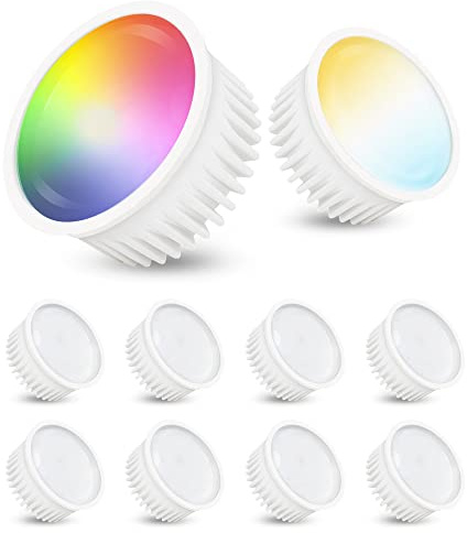 linovum Smart LED Modul 10er Set flach 4W RGBW WLAN dimmbar Alexa Google | Zehn smarte LED-Module mit RGB & Weißtönen - per App & Sprache steuerbar, warmweiß bis kaltweiß, GU10-Ersatz, ohne Hub