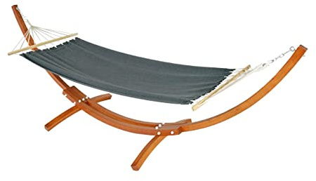 Mendler Hängematte mit Gestell HWC-J46 320cm - braun, Matte grau