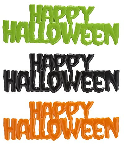 DecoPac Halloween Drip Cake Topper, 24 Stück lebensmittelechte Kuchendekorationen, Happy Halloween Layon für gruselige Leckereien, schwarz, grün, orange