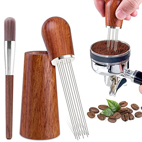YUEONEWIN Wdt Tool Espresso zubehör,Wdt Tool Kaffee Siebträger Zubehör,mit 8 * 0.4mm Nadel & Barista Reinigungspinsel,Kaffee Distributor Tamperstation(Inklusive Barista Reinigungspinsel