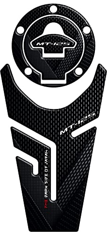 Adhesivo resinado efecto 3D para moto compatible con Yamaha MT-125 desde 2020 (Midnight Black, kit de protección de tapón y protector de césped)