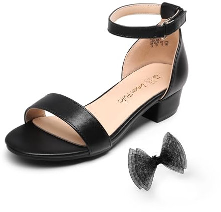 DREAM PAIRS mädchen sandalen Sommer Kinder Prinzessin Schuhe Abnehmbare Schleife Niedriger Knöchelriemen Absatz High Heels Mary Jane Schuhe,Size 36,Schwarz,SDSD2320K