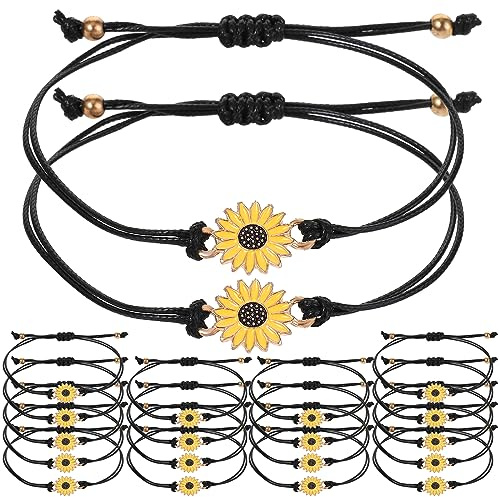 Lusofie 20 Pcs Sunflower Adjustable Handmade Friendship Braided Rope String Bracelets for Women Girls Summer Party Gift Favors