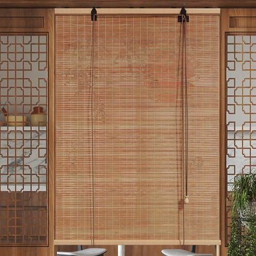 Sh000ad Retro Bambus Rollo Bohren,Bambus Raffrollo Innen/Außen Bambusrollo,Lichtfilternde Rollo Jalousine,Sichtschutz Sonnenschutz Für Türen & Fenster,Balkon,Garten,Breite x Höhe (70cm x 100cm)