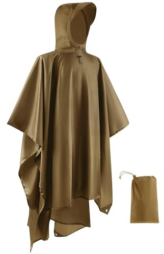Opret Wasserdicht Regenponcho Damen Herren, Leicht Atmungsaktiv Regencape 3-in-1-Multifunktional Regenmantel Regenschutz Regen Poncho für Wandern und Camping-Khaki
