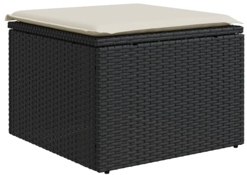 vidaXL Gartenhocker mit Kissen Schwarz 55x55x37 cm Poly Rattan