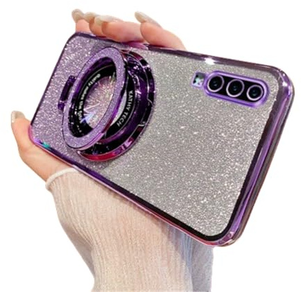 IMEIKONST Glitter Case for Huawei P30, Electroplate Flash Shell for Girls Women Ring Stand Function Camera Protector Shockproof Transparent TPU Cover for Huawei P30. Purple DS1