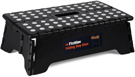 Flottian 5 Folding Step Stool for Adults and Kids 15-Inch Extra Wide Stool Holds Up to 300 lbs,Non-Slip Folding Stools with Handle,Compact Plastic Foldable Step Stool for Bathroom,Kitchen,ect
