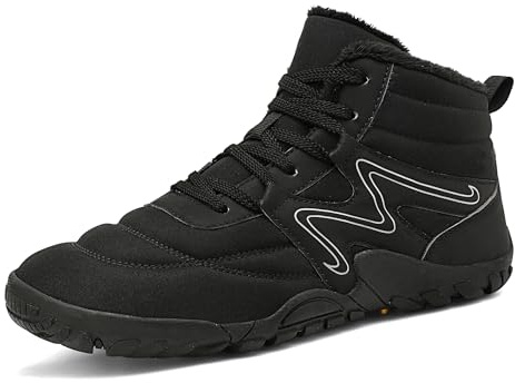 Mens Womens Winter Hiking Boots Wide Toe Box Warm Snow Boots Minimalist Barefoot Boots Zero Drop Sole Waterproof Non-Slip Ankle Booties Black Size 13 Women/12 Men