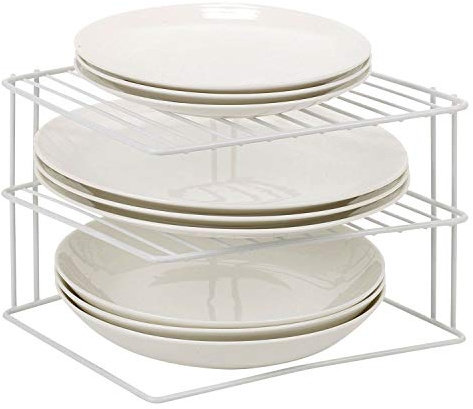 Taylor & Brown 3 Tier Corner Kitchen Plate Bowl Rack Stand Holder Tidy Cupboard Shelf Insert Storage Organiser, Space Saving, H19 x W25.5 x D25.5cm, White