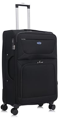 Aerostar Large 29” Lightweight Softshell Expandable Suitcase, Integrated Combination Lock, 4 Wheels Check in Luggage for 23kg (Black, 112 litres)