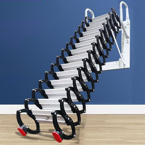 Folding Attic Ladder - 12-step pull-down attic ladder, cold steel, wall-mounted, extended rough openings.